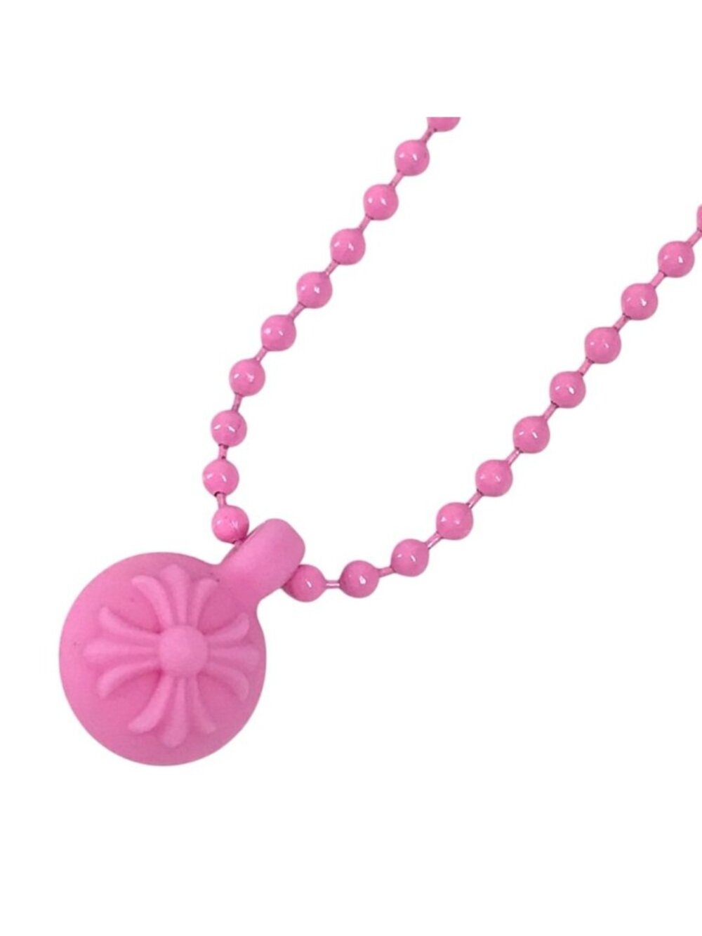 Chrome Hearts Necklace Cross Ball Logo Chain Rubber Pink